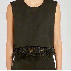 MARELLA CANTAL Black Sleeveless Feather Trim Crop Top – Size 8 – Retail $385